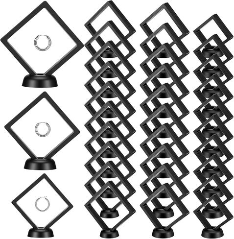30 Pack 3D Floating Display Case, Multi-Size Floating Frame Display Stand Holder With Base, Transparent PE Jewelry Storage Box For Challenge Coin, Medal, and Specimen Collection, Black in Saudi Arabia