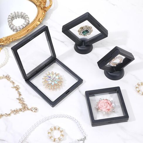 30 Pack 3D Floating Display Case, Multi-Size Floating Frame Display Stand Holder With Base, Transparent PE Jewelry Storage Box For Challenge Coin, Medal, and Specimen Collection, Black in Saudi Arabia