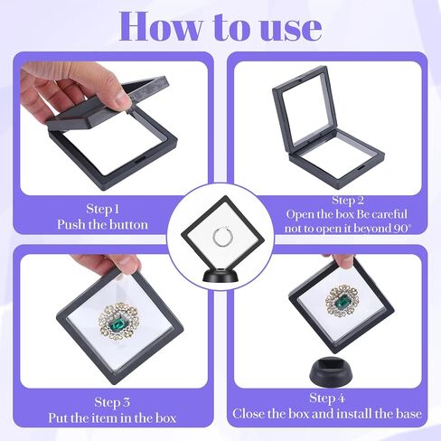 30 Pack 3D Floating Display Case, Multi-Size Floating Frame Display Stand Holder With Base, Transparent PE Jewelry Storage Box For Challenge Coin, Medal, and Specimen Collection, Black in Saudi Arabia