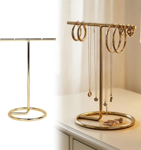 Jewelry Organizer with T Bar Design, Quick Installation Modern Decor for Women's Necklace, Earrings, Rings, Vanity or Dresser Top, Gold Finish in Kuwait