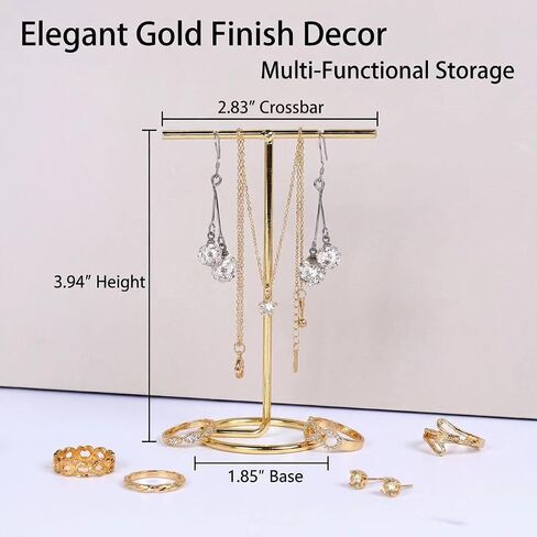 Jewelry Organizer with T Bar Design, Quick Installation Modern Decor for Women's Necklace, Earrings, Rings, Vanity or Dresser Top, Gold Finish in Kuwait