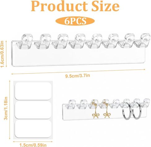 6 Pcs Necklace Holder, Hanging Jewelry Organizer, Wall Mount Jewelry Organizer with 8 Hooks, No-Drill Adhesive Hanging Racks Jewelrys Display for Rings, Earrings in Saudi Arabia