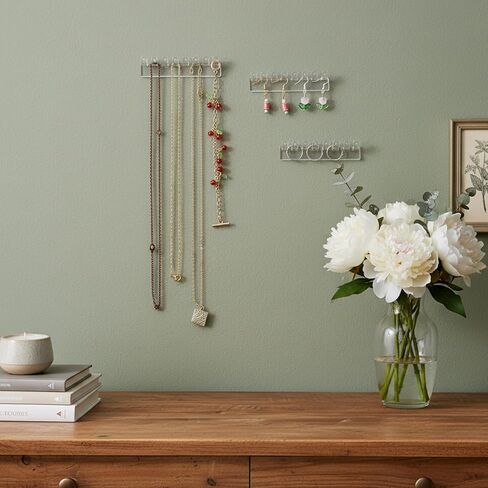 6 Pcs Necklace Holder, Hanging Jewelry Organizer, Wall Mount Jewelry Organizer with 8 Hooks, No-Drill Adhesive Hanging Racks Jewelrys Display for Rings, Earrings in Saudi Arabia