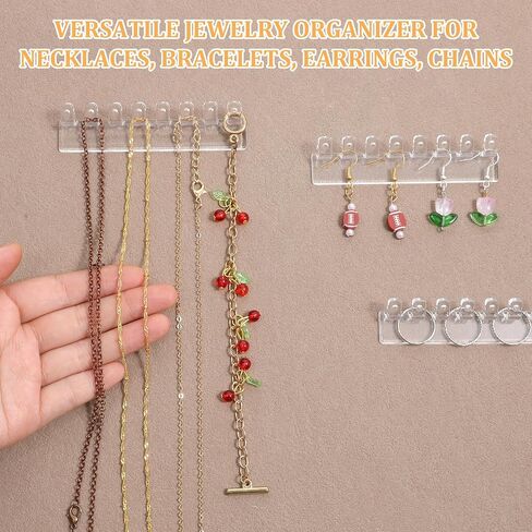 6 Pcs Necklace Holder, Hanging Jewelry Organizer, Wall Mount Jewelry Organizer with 8 Hooks, No-Drill Adhesive Hanging Racks Jewelrys Display for Rings, Earrings in Saudi Arabia