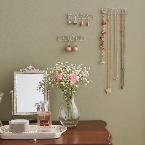 6 Pcs Necklace Holder, Hanging Jewelry Organizer, Wall Mount Jewelry Organizer with 8 Hooks, No-Drill Adhesive Hanging Racks Jewelrys Display for Rings, Earrings in Saudi Arabia