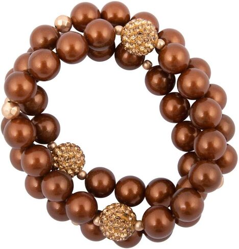 Barse Jewelry Mocha Brown Pearl Golden Sparkle Bracelet Set in Saudi Arabia