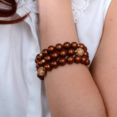 Barse Jewelry Mocha Brown Pearl Golden Sparkle Bracelet Set in Saudi Arabia