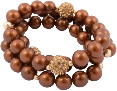 Barse Jewelry Mocha Brown Pearl Golden Sparkle Bracelet Set in Saudi Arabia