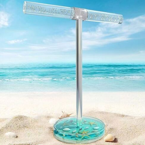 FONMY Jewelry Stand Holder Organizer Acrylic w/Nature Seashell Handmade,Seascape Countertop Jewelry Holder,Gift for Women,Jewlery Tower for Necklace, Earring, Bracelet (Blue) in Saudi Arabia