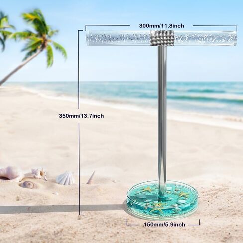 FONMY Jewelry Stand Holder Organizer Acrylic w/Nature Seashell Handmade,Seascape Countertop Jewelry Holder,Gift for Women,Jewlery Tower for Necklace, Earring, Bracelet (Blue) in Saudi Arabia