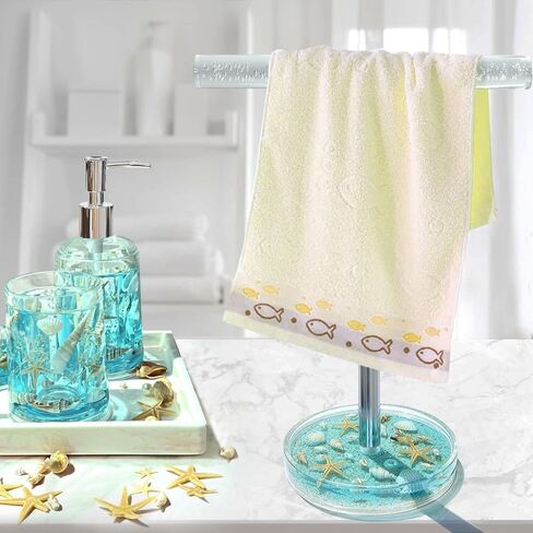 FONMY Jewelry Stand Holder Organizer Acrylic w/Nature Seashell Handmade,Seascape Countertop Jewelry Holder,Gift for Women,Jewlery Tower for Necklace, Earring, Bracelet (Blue) in Saudi Arabia