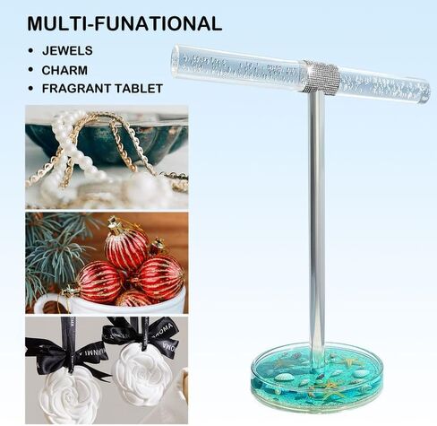 FONMY Jewelry Stand Holder Organizer Acrylic w/Nature Seashell Handmade,Seascape Countertop Jewelry Holder,Gift for Women,Jewlery Tower for Necklace, Earring, Bracelet (Blue) in Saudi Arabia