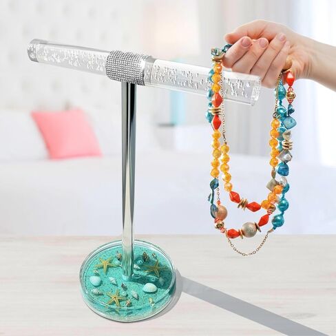 FONMY Jewelry Stand Holder Organizer Acrylic w/Nature Seashell Handmade,Seascape Countertop Jewelry Holder,Gift for Women,Jewlery Tower for Necklace, Earring, Bracelet (Blue) in Saudi Arabia