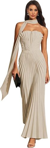 Pleated Bridesmaid Dresses with Scarf Strapless Maid of Honor Dress for Wedding Chiffon Long Evening Gown in Saudi Arabia