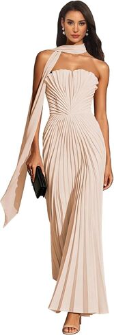 Pleated Bridesmaid Dresses with Scarf Strapless Maid of Honor Dress for Wedding Chiffon Long Evening Gown in Kuwait