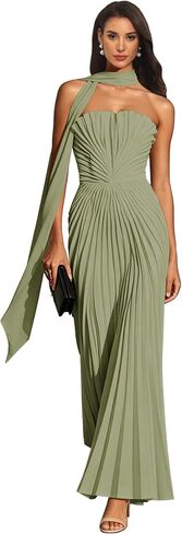 Pleated Bridesmaid Dresses with Scarf Strapless Maid of Honor Dress for Wedding Chiffon Long Evening Gown in Kuwait