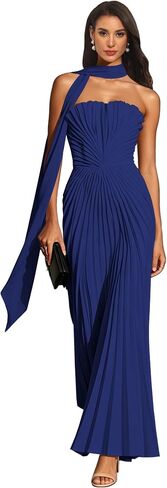 Pleated Bridesmaid Dresses with Scarf Strapless Maid of Honor Dress for Wedding Chiffon Long Evening Gown in Kuwait