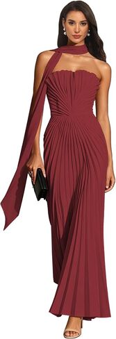Pleated Bridesmaid Dresses with Scarf Strapless Maid of Honor Dress for Wedding Chiffon Long Evening Gown in Kuwait