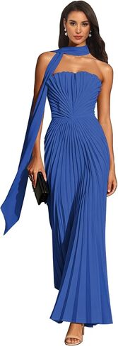 Pleated Bridesmaid Dresses with Scarf Strapless Maid of Honor Dress for Wedding Chiffon Long Evening Gown in Kuwait