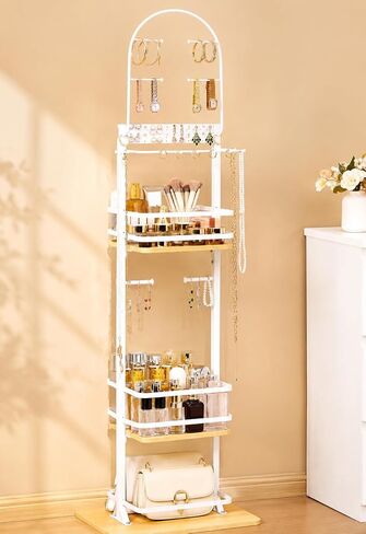 Homde Women Jewelry Holder Organizer: Large Floor Jewelry Stand for Necklaces Bracelets Earrings Makeup - 3-Tier Metal Storage Display for Bedroom Vanity - Hanging Tree with Hooks in Saudi Arabia