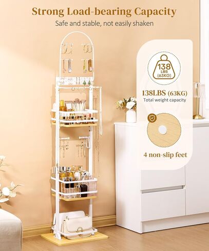 Homde Women Jewelry Holder Organizer: Large Floor Jewelry Stand for Necklaces Bracelets Earrings Makeup - 3-Tier Metal Storage Display for Bedroom Vanity - Hanging Tree with Hooks in Saudi Arabia