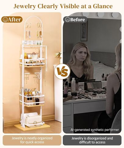 Homde Women Jewelry Holder Organizer: Large Floor Jewelry Stand for Necklaces Bracelets Earrings Makeup - 3-Tier Metal Storage Display for Bedroom Vanity - Hanging Tree with Hooks in Saudi Arabia