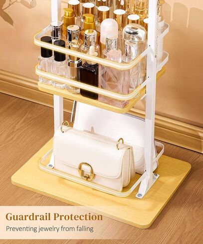 Homde Women Jewelry Holder Organizer: Large Floor Jewelry Stand for Necklaces Bracelets Earrings Makeup - 3-Tier Metal Storage Display for Bedroom Vanity - Hanging Tree with Hooks in Saudi Arabia