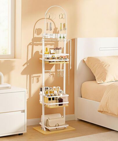 Homde Women Jewelry Holder Organizer: Large Floor Jewelry Stand for Necklaces Bracelets Earrings Makeup - 3-Tier Metal Storage Display for Bedroom Vanity - Hanging Tree with Hooks in Saudi Arabia