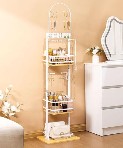 Homde Women Jewelry Holder Organizer: Large Floor Jewelry Stand for Necklaces Bracelets Earrings Makeup - 3-Tier Metal Storage Display for Bedroom Vanity - Hanging Tree with Hooks in Saudi Arabia