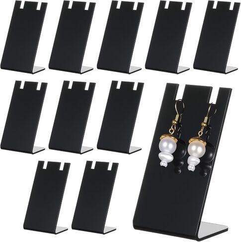 Earring Display Holder, 10Pcs Black Jewelry Display Holders 1.7x1.4x3 Inch L-Shape Earring Stand Dangling Ear Organizer Stands for Earrings Jewelry Necklace Displays Earrings Photography Prop, Acrylic in Saudi Arabia