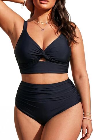 Daci Plus Size Two Piece Swimsuits - Women High Waisted Bikini Tummy Control Bathing Suits Knot Twist Swimwear 2025 in Kuwait