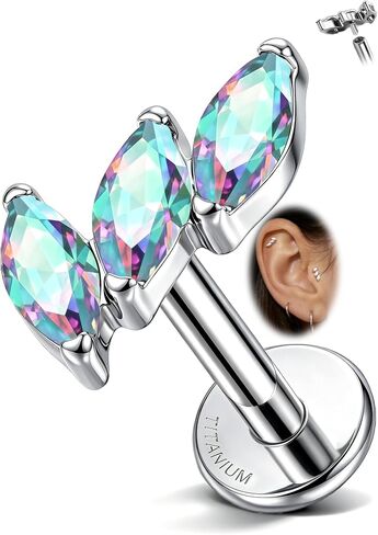 G23 Implant Grade Titanium 16G Internally Thread Flat Back Cartilage Earrings-5A CZ Hypoallergenic Forward Helix Earrings,Conch Tragus for Sensitive Ears in Kuwait