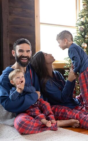 PajamaGram Family Pajamas Matching Sets - Family PJs, Red & Blue Plaid Women LG in Saudi Arabia
