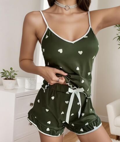 Cami Pajama Set for Women 2 Piece Soft Heart Print Camisole Top and Shorts in Kuwait