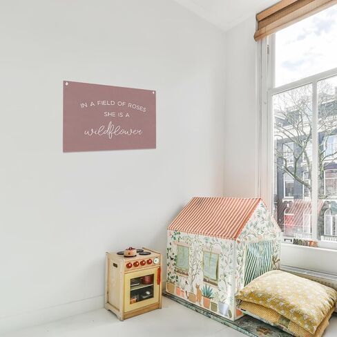 Wildflower Nursery Wall Decor, In a Field Full of Roses She Is a Wildflower Canvas Banner, 20x30 inches Pink Wall Hanging Flag Linen Tapestry Decorations for Bedroom Classroom Playroom -004 in Saudi Arabia
