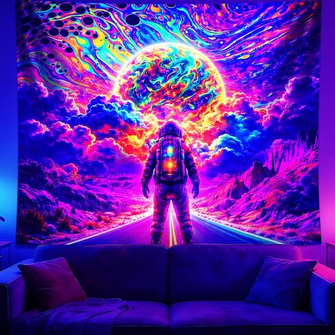 seewan Blacklight Tapestry, Glow-in-the-dark Astronaut Tapestry, UV-reactive Black Light Tapestry Wall Hanging, Perfect for Bedroom, Dormitory, and Living Room Background Decoration in Saudi Arabia