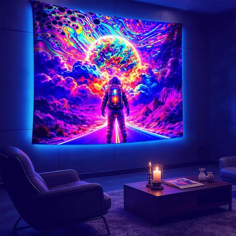 seewan Blacklight Tapestry, Glow-in-the-dark Astronaut Tapestry, UV-reactive Black Light Tapestry Wall Hanging, Perfect for Bedroom, Dormitory, and Living Room Background Decoration in Saudi Arabia