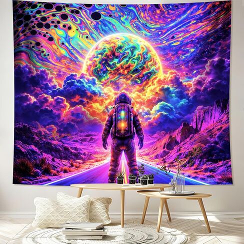 seewan Blacklight Tapestry, Glow-in-the-dark Astronaut Tapestry, UV-reactive Black Light Tapestry Wall Hanging, Perfect for Bedroom, Dormitory, and Living Room Background Decoration in Saudi Arabia