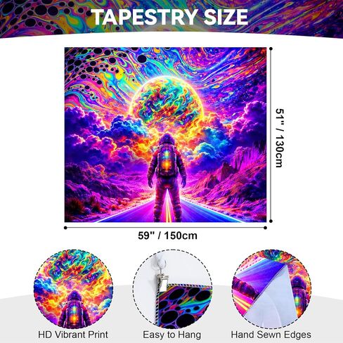 seewan Blacklight Tapestry, Glow-in-the-dark Astronaut Tapestry, UV-reactive Black Light Tapestry Wall Hanging, Perfect for Bedroom, Dormitory, and Living Room Background Decoration in Saudi Arabia