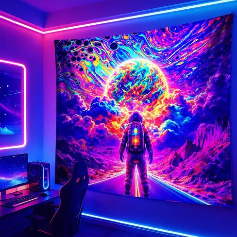 seewan Blacklight Tapestry, Glow-in-the-dark Astronaut Tapestry, UV-reactive Black Light Tapestry Wall Hanging, Perfect for Bedroom, Dormitory, and Living Room Background Decoration in Saudi Arabia
