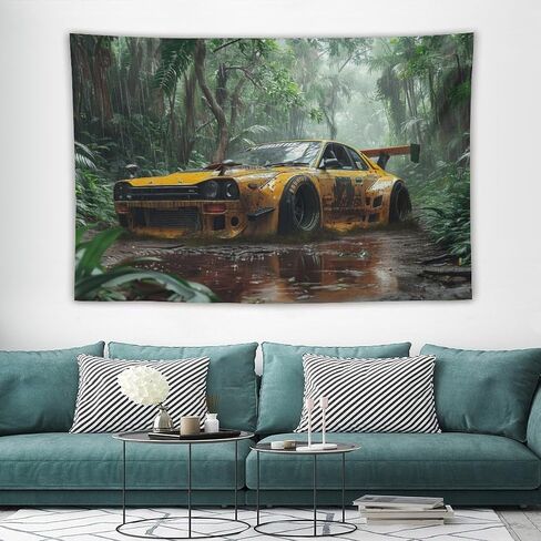 FeoYoed Tapestry Wall Hanging Aesthetic Decoration For Bedroom Living Room Wall Art Tapestries Jdm Sports Car Jungle Rain Static 40"x60" in Saudi Arabia