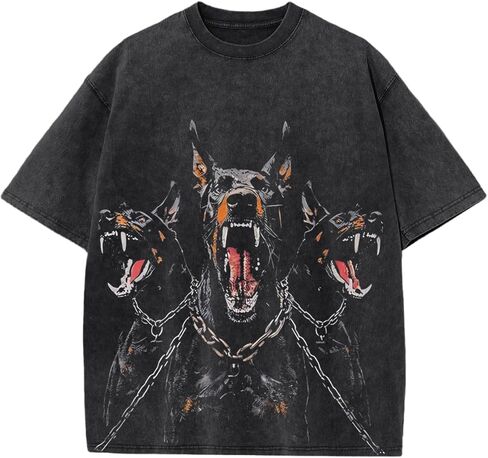 Doberman Graphic Tees for Men Oversized Gothic Dog Shirt Streetwear Tshirt Vintage Acid Wash Cotton Short Sleeve Top in Saudi Arabia