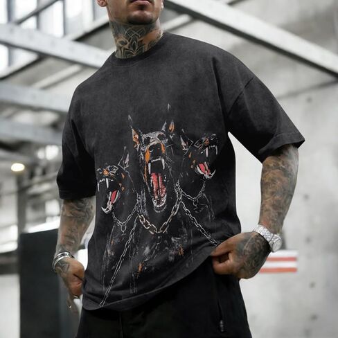 Doberman Graphic Tees for Men Oversized Gothic Dog Shirt Streetwear Tshirt Vintage Acid Wash Cotton Short Sleeve Top in Saudi Arabia