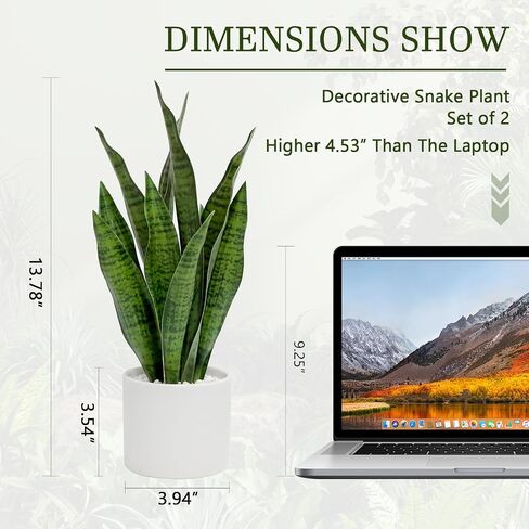 Faux Plants, Artificial Snake Plant Set of 2, Faux Snake Plant with Pure White Ceramic Pots, Fake Sansevieria for Home Decor Indoor, Office, Living Room, Housewarming Gifts in Saudi Arabia