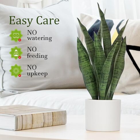 Faux Plants, Artificial Snake Plant Set of 2, Faux Snake Plant with Pure White Ceramic Pots, Fake Sansevieria for Home Decor Indoor, Office, Living Room, Housewarming Gifts in Saudi Arabia