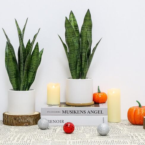 Faux Plants, Artificial Snake Plant Set of 2, Faux Snake Plant with Pure White Ceramic Pots, Fake Sansevieria for Home Decor Indoor, Office, Living Room, Housewarming Gifts in Saudi Arabia