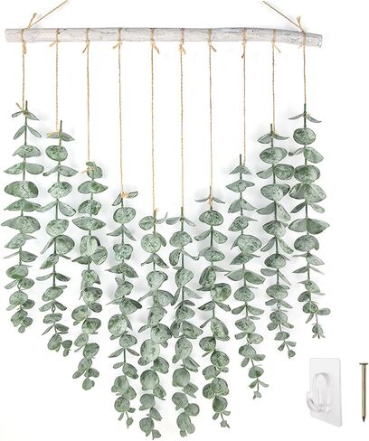 Artificial Eucalyptus Wall Decor Wall Hanging Fake Greenery Leaves Plant Stems for Boho Rustic Farmhouse Bathroom White Wood Stick Wall Art Bedroom Kitchen Dining Room Office Decoration in Saudi Arabia