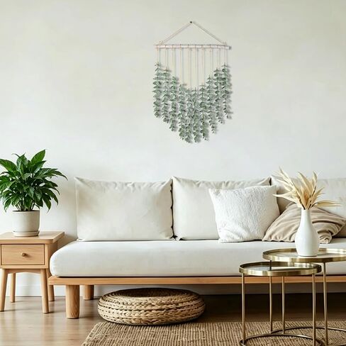 Artificial Eucalyptus Wall Decor Wall Hanging Fake Greenery Leaves Plant Stems for Boho Rustic Farmhouse Bathroom White Wood Stick Wall Art Bedroom Kitchen Dining Room Office Decoration in Saudi Arabia