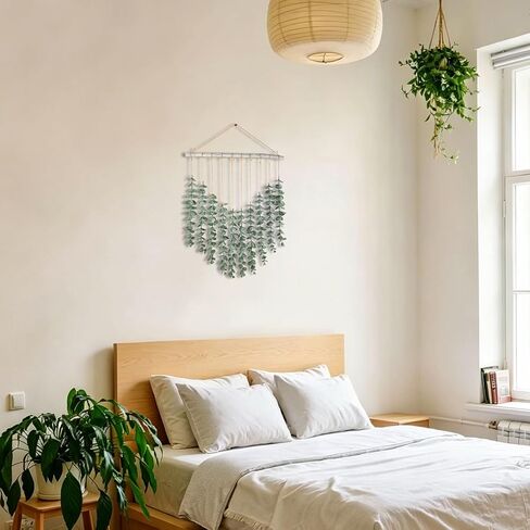 Artificial Eucalyptus Wall Decor Wall Hanging Fake Greenery Leaves Plant Stems for Boho Rustic Farmhouse Bathroom White Wood Stick Wall Art Bedroom Kitchen Dining Room Office Decoration in Saudi Arabia