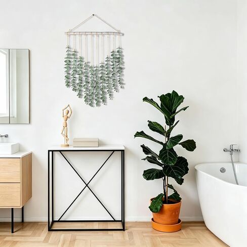 Artificial Eucalyptus Wall Decor Wall Hanging Fake Greenery Leaves Plant Stems for Boho Rustic Farmhouse Bathroom White Wood Stick Wall Art Bedroom Kitchen Dining Room Office Decoration in Saudi Arabia